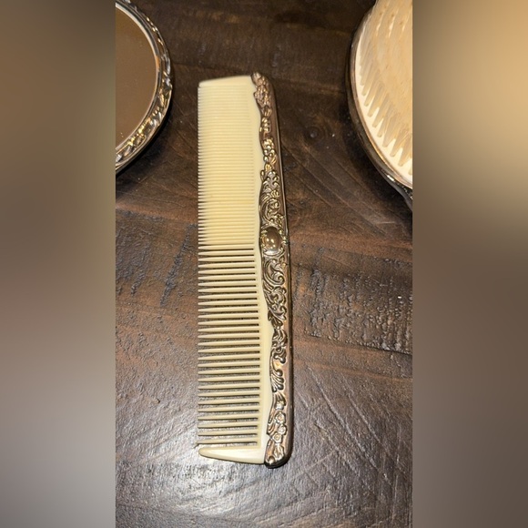 Vintage Silver Finish Vanity Mirror Brush Comb Set THREE PIECE BUNDLE main image 10